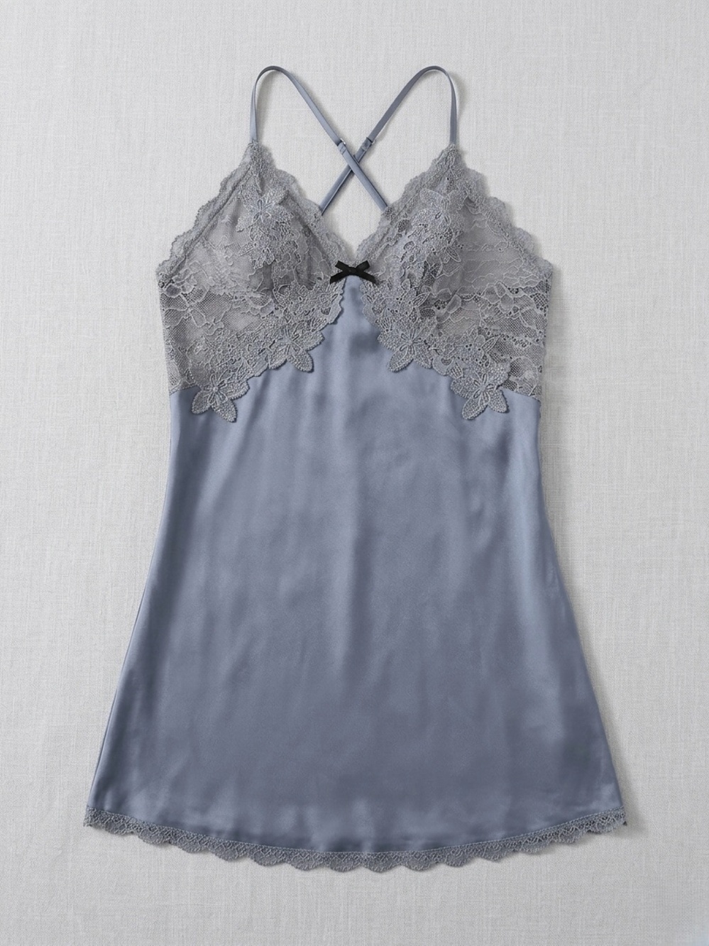 🌹2/25$ Women's Lace-Trim Satin Chemise - Steel Gray
